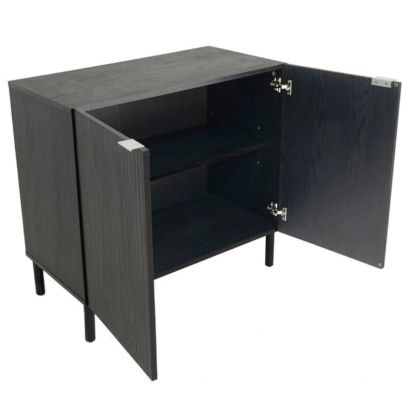 Armoire 2 portes noire et marron clair, style moderne, dessus en MDF