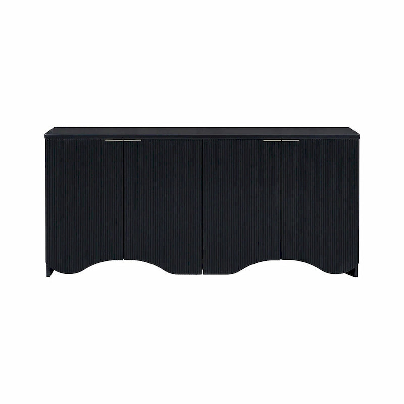 Armoire de rangement à quatre portes à rayures ondulées bleu marine / blanc / noir