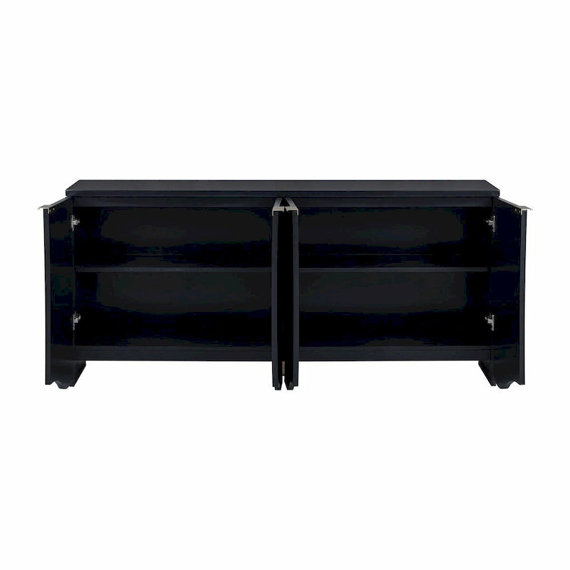 Armoire de rangement à quatre portes à rayures ondulées bleu marine / blanc / noir