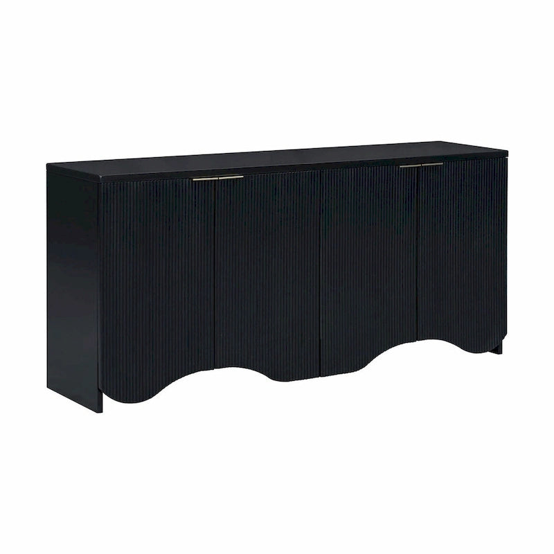 Armoire de rangement à quatre portes à rayures ondulées bleu marine / blanc / noir