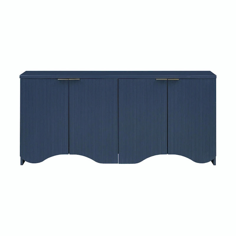 Armoire de rangement à quatre portes à rayures ondulées bleu marine / blanc / noir