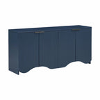 Armoire de rangement à quatre portes à rayures ondulées bleu marine / blanc / noir