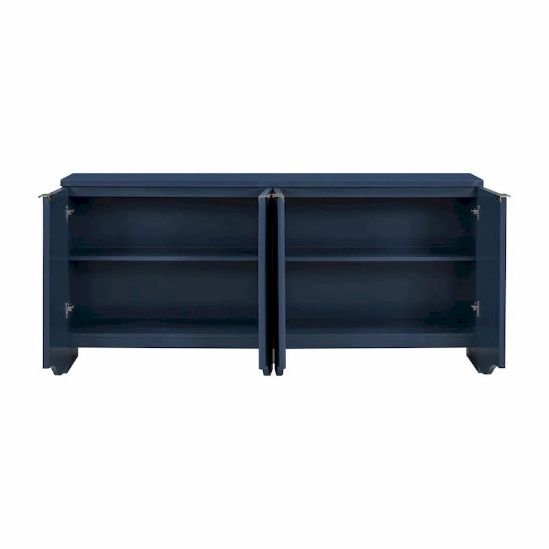 Armoire de rangement à quatre portes à rayures ondulées bleu marine / blanc / noir