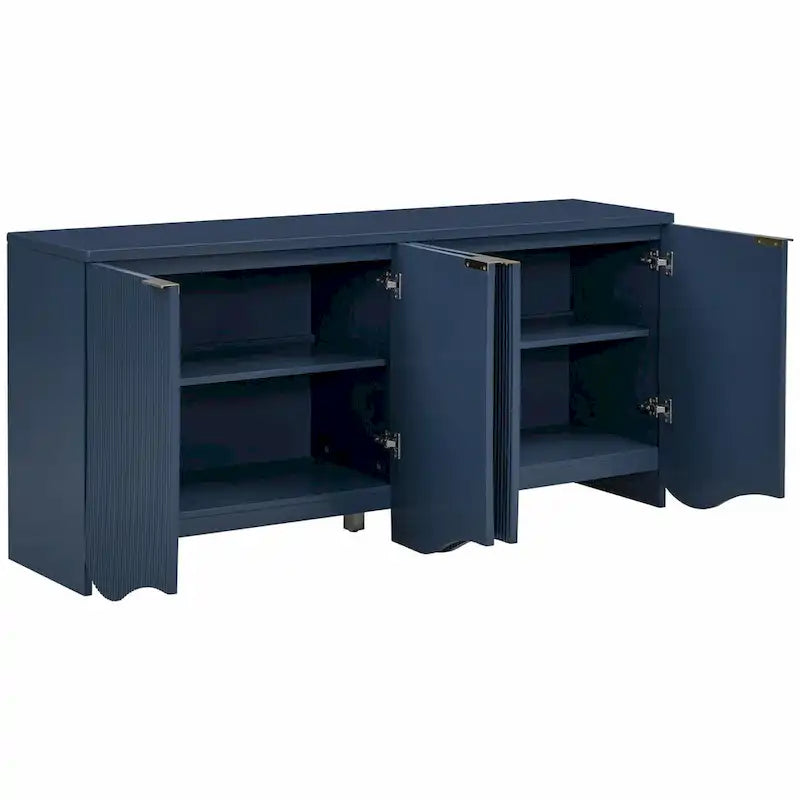 Armoire de rangement à quatre portes à rayures ondulées bleu marine / blanc / noir