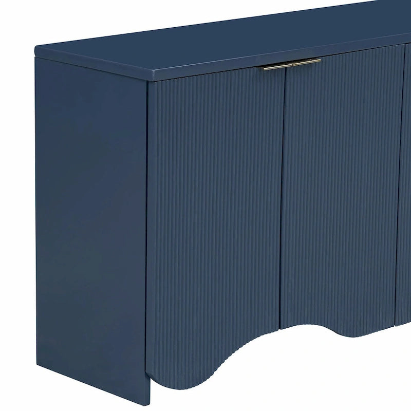Armoire de rangement à quatre portes à rayures ondulées bleu marine / blanc / noir