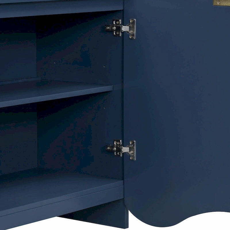 Armoire de rangement à quatre portes à rayures ondulées bleu marine / blanc / noir