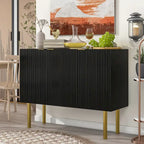 Buffet 3 portes noir/blanc avec étagères réglables et pieds en métal doré