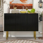 Buffet 3 portes noir/blanc avec étagères réglables et pieds en métal doré