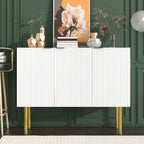 Buffet 3 portes noir/blanc avec étagères réglables et pieds en métal doré