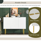 Buffet 3 portes noir/blanc avec étagères réglables et pieds en métal doré