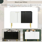 Buffet 3 portes noir/blanc avec étagères réglables et pieds en métal doré