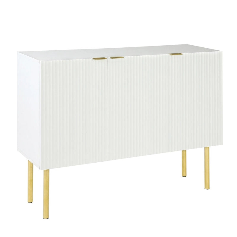 Buffet 3 portes noir/blanc avec étagères réglables et pieds en métal doré