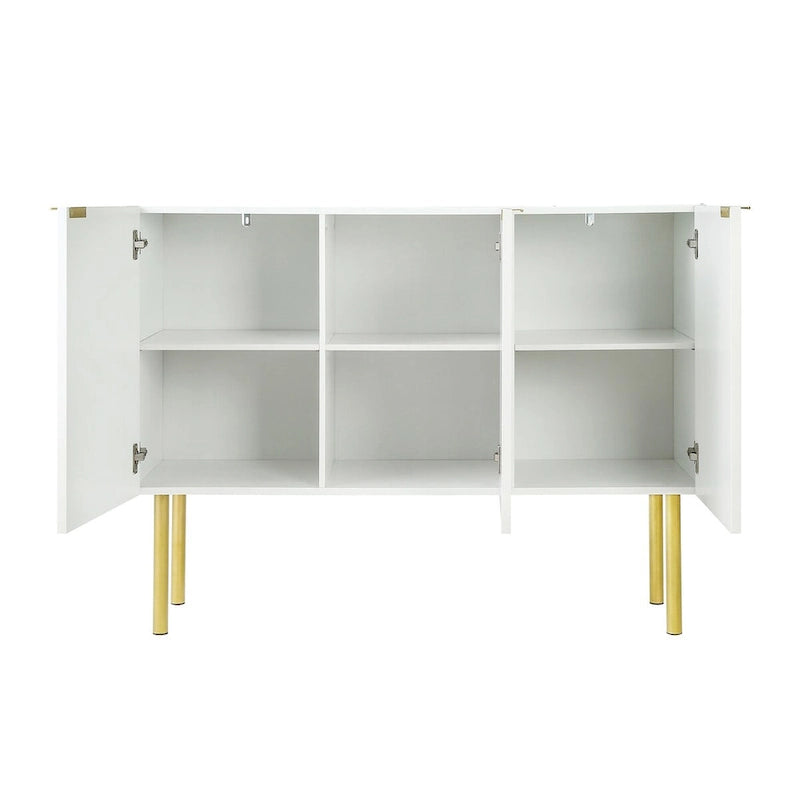 Buffet 3 portes noir/blanc avec étagères réglables et pieds en métal doré