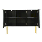 Buffet 3 portes noir/blanc avec étagères réglables et pieds en métal doré