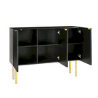 Buffet 3 portes noir/blanc avec étagères réglables et pieds en métal doré