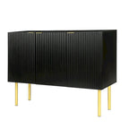 Buffet 3 portes noir/blanc avec étagères réglables et pieds en métal doré