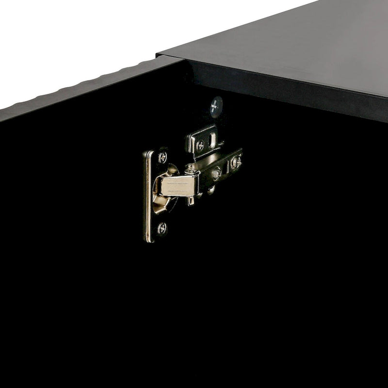Buffet 3 portes noir/blanc avec étagères réglables et pieds en métal doré