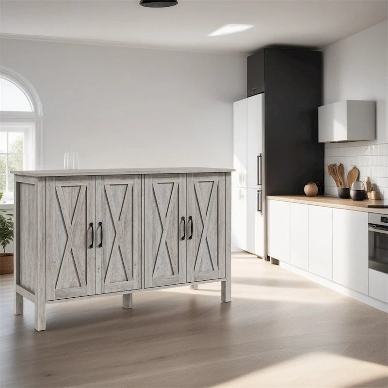 Buffet de ferme gris avec 4 portes coulissantes, 2 étagères réglables