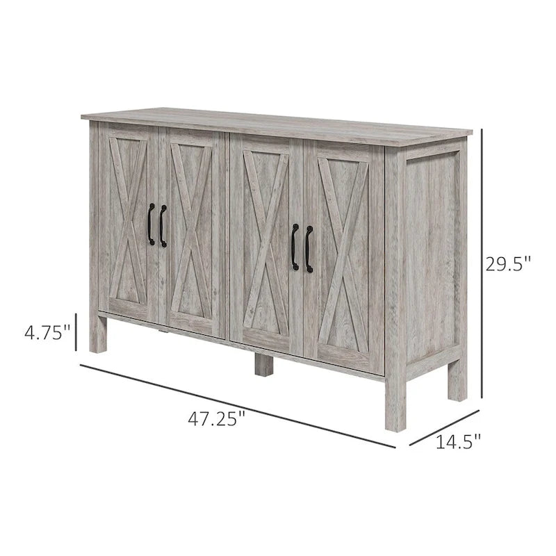 Buffet de ferme gris avec 4 portes coulissantes, 2 étagères réglables