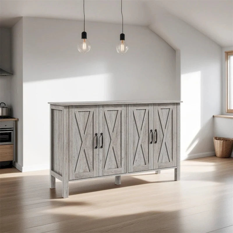 Buffet de ferme gris avec 4 portes coulissantes, 2 étagères réglables