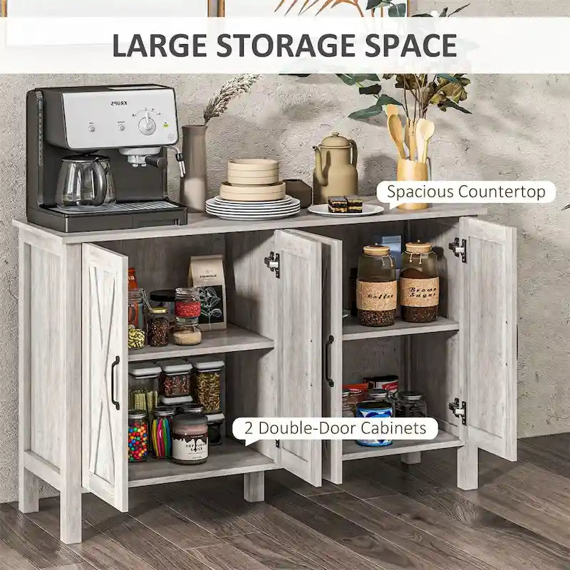 Buffet de ferme gris avec 4 portes coulissantes, 2 étagères réglables