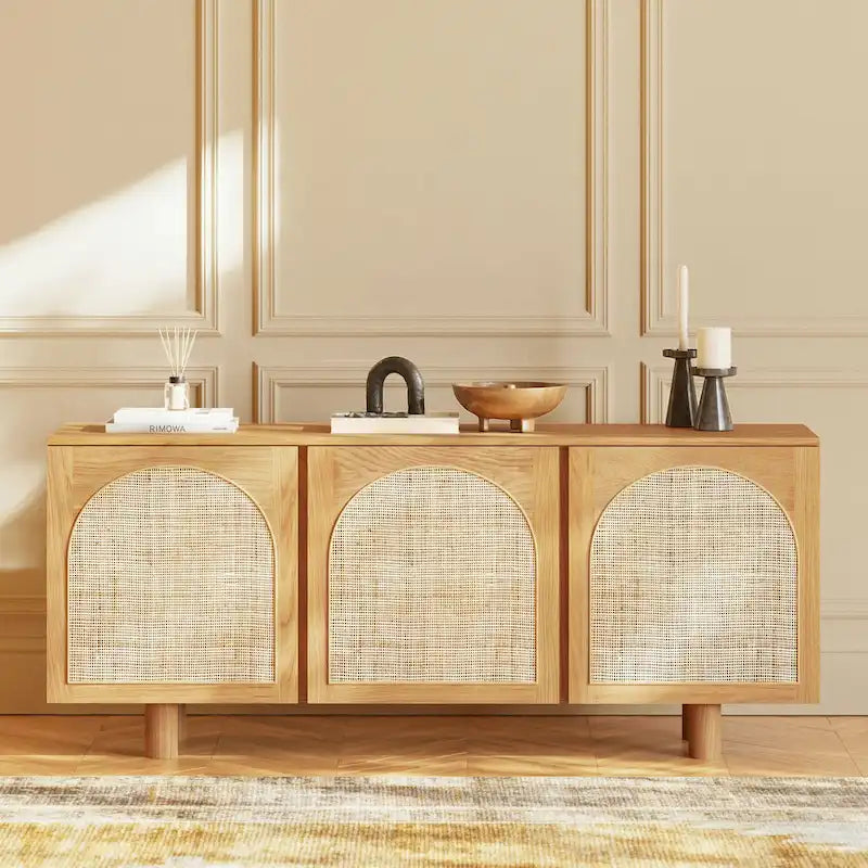 Poly & Bark Archi 70  Sideboard - Oak Wood with Cane Webbing Door Fronts
