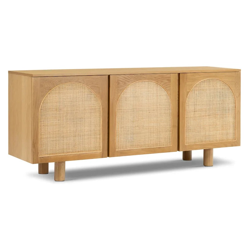 Buffet en chêne naturel à 3 portes et cannage