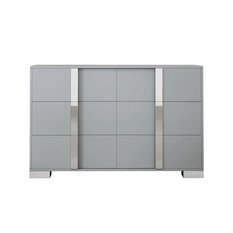 Commode moderne 6 tiroirs Noyer / Blanc avec miroir pour chambre et salon