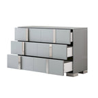 Commode moderne 6 tiroirs Noyer / Blanc avec miroir pour chambre et salon