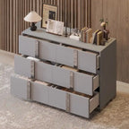 Commode moderne 6 tiroirs Noyer / Blanc avec miroir pour chambre et salon