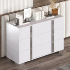 Commode moderne 6 tiroirs Noyer / Blanc avec miroir pour chambre et salon