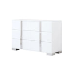 Commode moderne 6 tiroirs Noyer / Blanc avec miroir pour chambre et salon