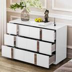 Commode moderne 6 tiroirs Noyer / Blanc avec miroir pour chambre et salon
