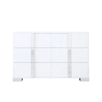 Commode moderne 6 tiroirs Noyer / Blanc avec miroir pour chambre et salon