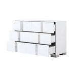 Commode moderne 6 tiroirs Noyer / Blanc avec miroir pour chambre et salon