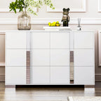 Commode moderne 6 tiroirs Noyer / Blanc avec miroir pour chambre et salon