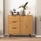 Meuble de rangement mi-siècle en bois naturel/gris avec 3 tiroirs, étagère réglable à 1 porte, 2 couleurs