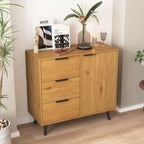 Meuble de rangement mi-siècle en bois naturel/gris avec 3 tiroirs, étagère réglable à 1 porte, 2 couleurs
