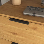 Meuble de rangement mi-siècle en bois naturel/gris avec 3 tiroirs, étagère réglable à 1 porte, 2 couleurs