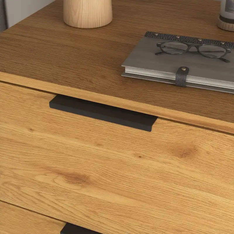 Meuble de rangement mi-siècle en bois naturel/gris avec 3 tiroirs, étagère réglable à 1 porte, 2 couleurs