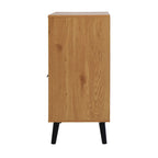 Meuble de rangement mi-siècle en bois naturel/gris avec 3 tiroirs, étagère réglable à 1 porte, 2 couleurs