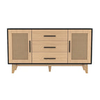 Meuble de rangement en rotin noir et blanc 150 cm – 3 tiroirs, étagères réglables, assemblage par 1 personne