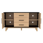Meuble de rangement en rotin noir et blanc 150 cm – 3 tiroirs, étagères réglables, assemblage par 1 personne