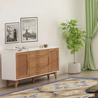 Meuble de rangement en rotin noir et blanc 150 cm – 3 tiroirs, étagères réglables, assemblage par 1 personne