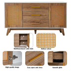 Meuble de rangement en rotin noir et blanc 150 cm – 3 tiroirs, étagères réglables, assemblage par 1 personne