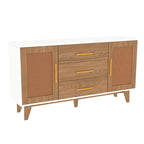 Meuble de rangement en rotin noir et blanc 150 cm – 3 tiroirs, étagères réglables, assemblage par 1 personne