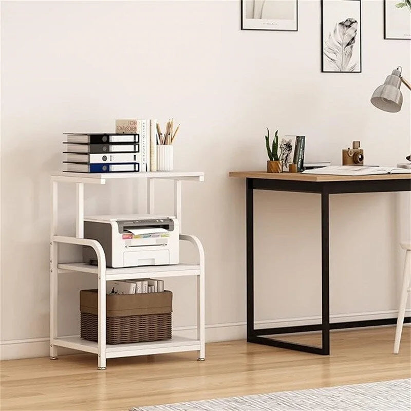 Support d'imprimante à 3 niveaux avec roulettes, blanc/brun/noir, pour 1 imprimante