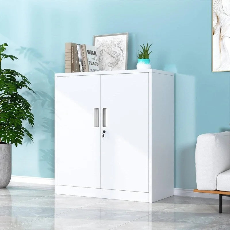 Armoire de rangement métallique à 2 portes verrouillables, blanche/noire, 1 personne