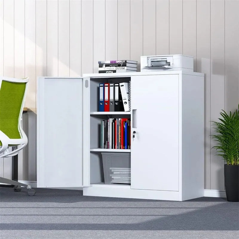 Armoire de rangement métallique à 2 portes verrouillables, blanche/noire, 1 personne