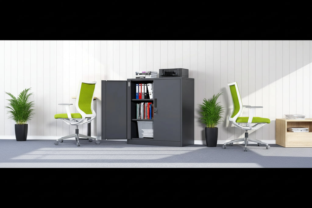 Armoire de rangement métallique à 2 portes verrouillables, blanche/noire, 1 personne